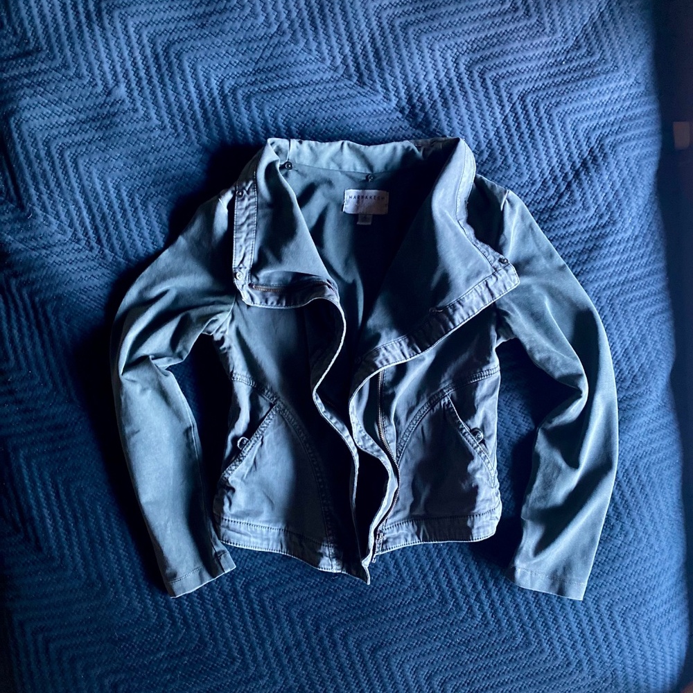 Anthropologie Asymmetrical Green Moto Jacket Size Small